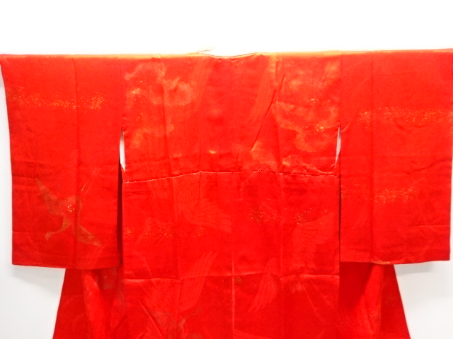  アンティーク　綸子金砂子　鶴模様長襦袢